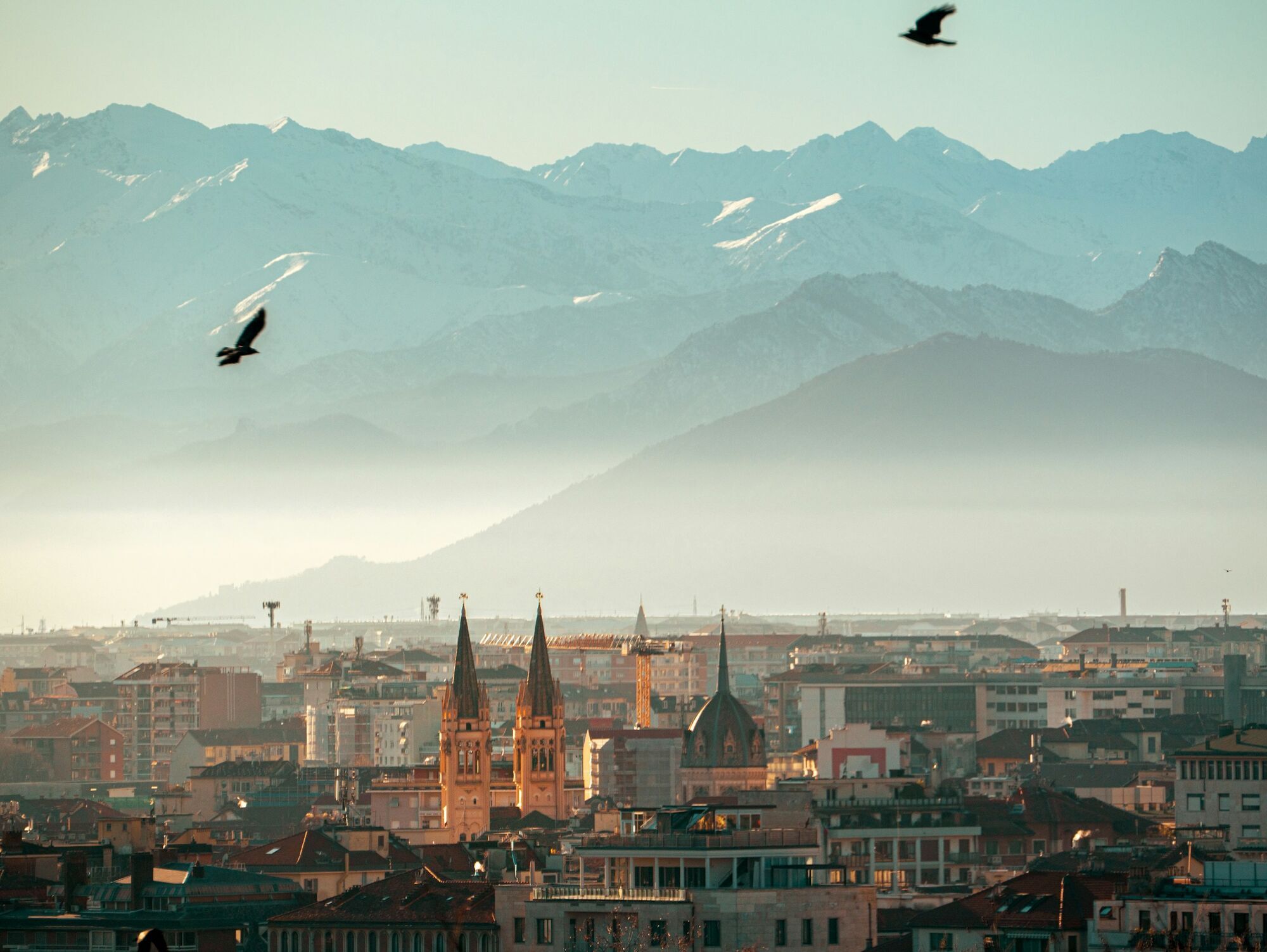 Turin skyline with the Alps behind