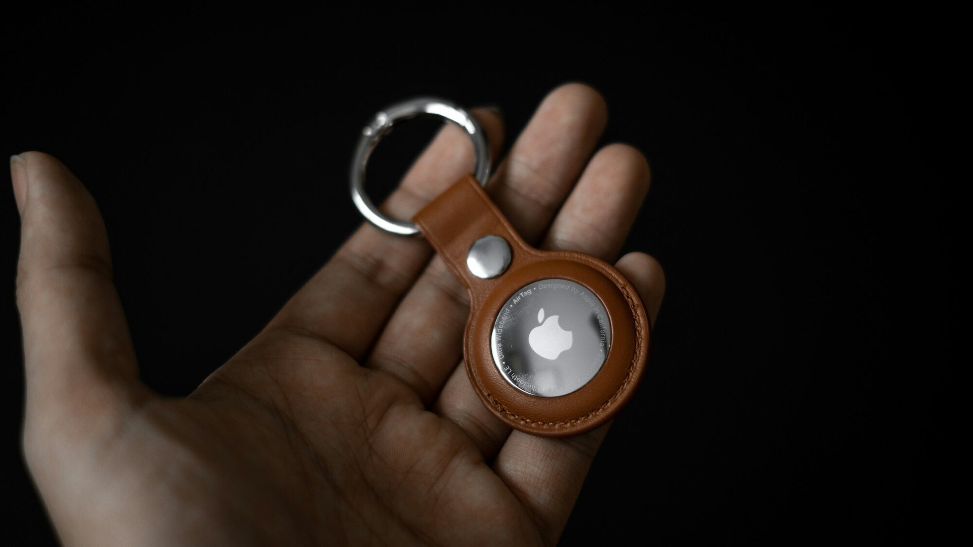 Apple AirTag in a leather keyring
