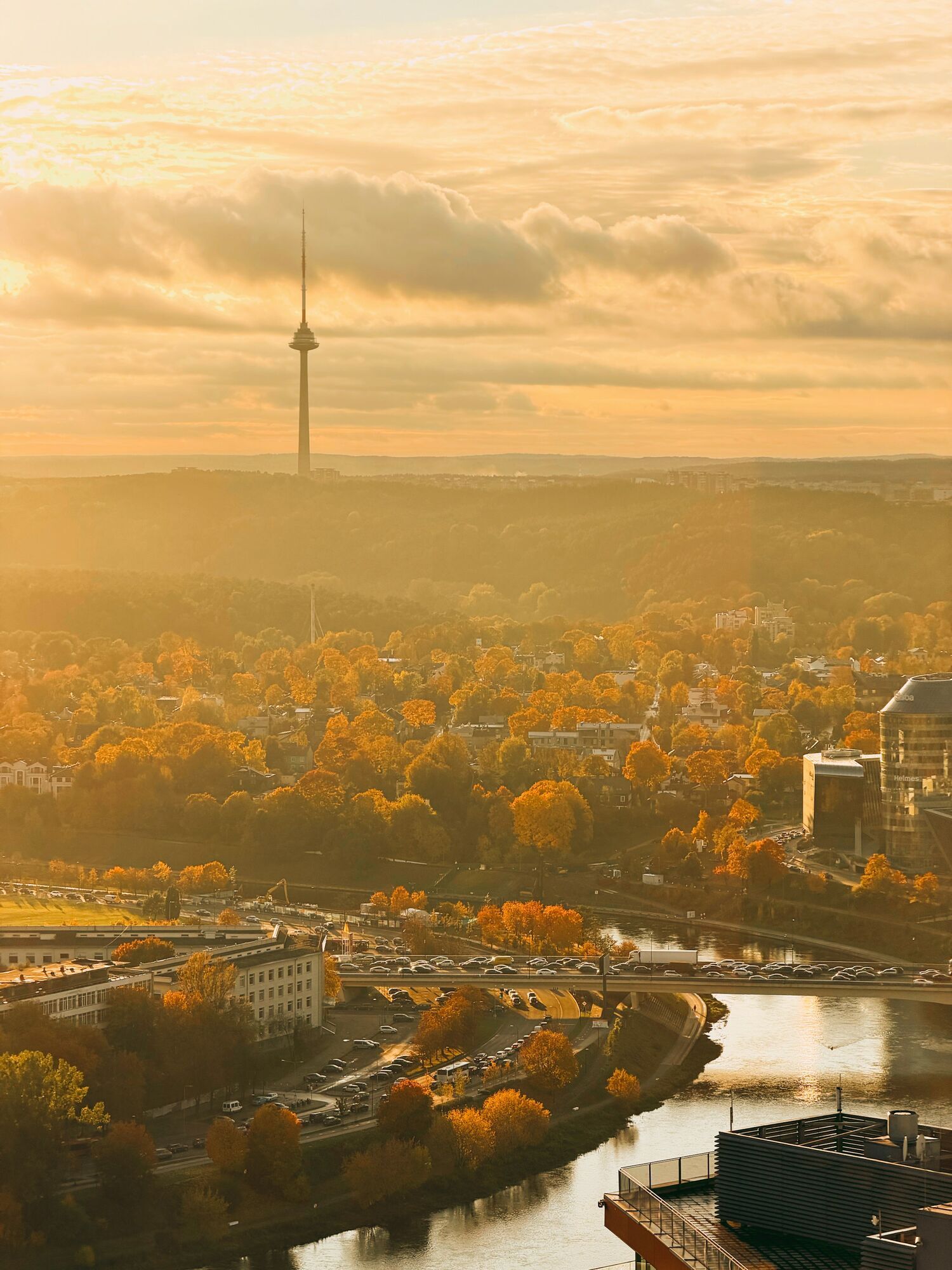 Vilnius skyline with TV Tower at sunset