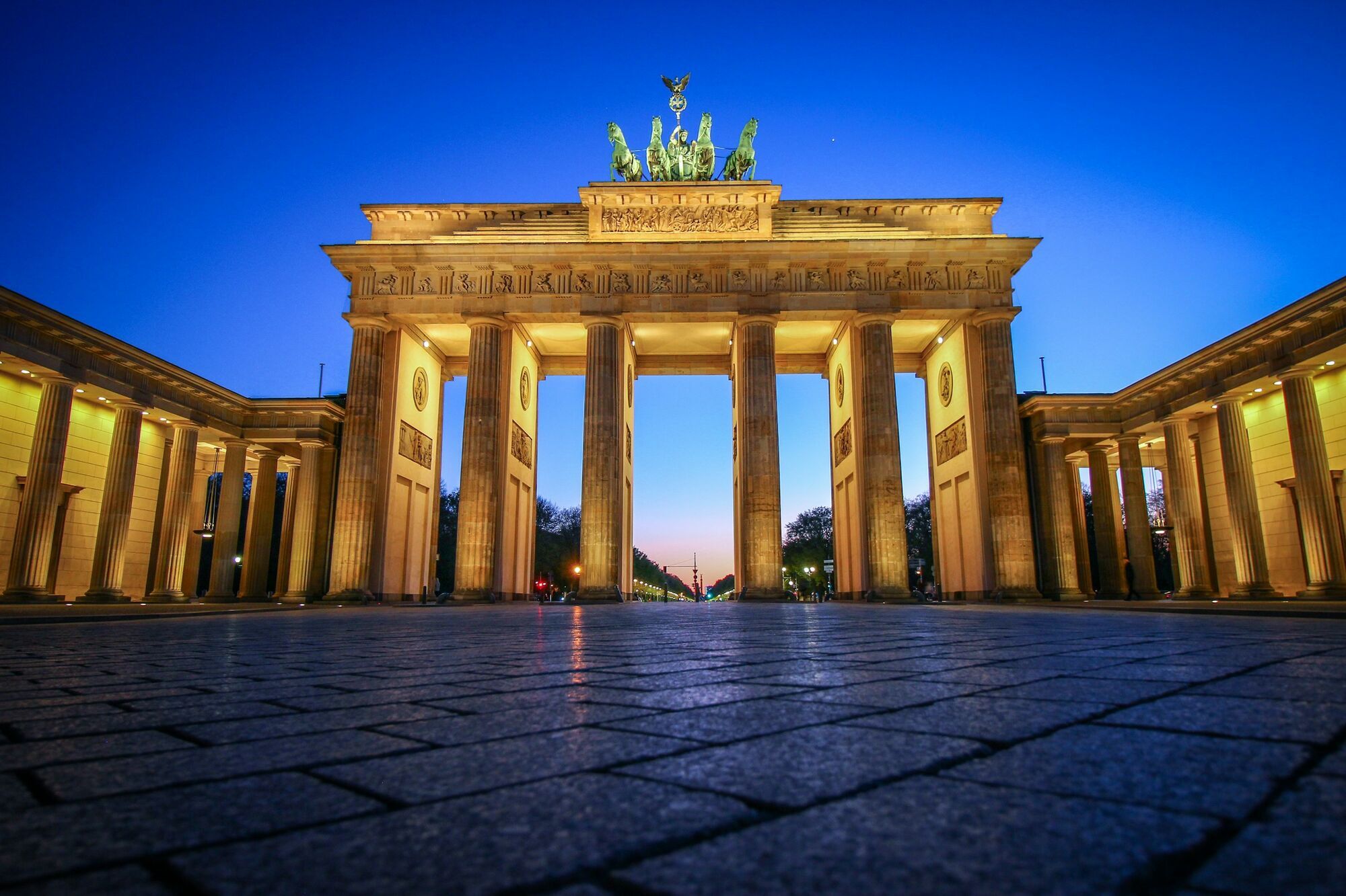 Brandenburg Gate illuminated at dusk