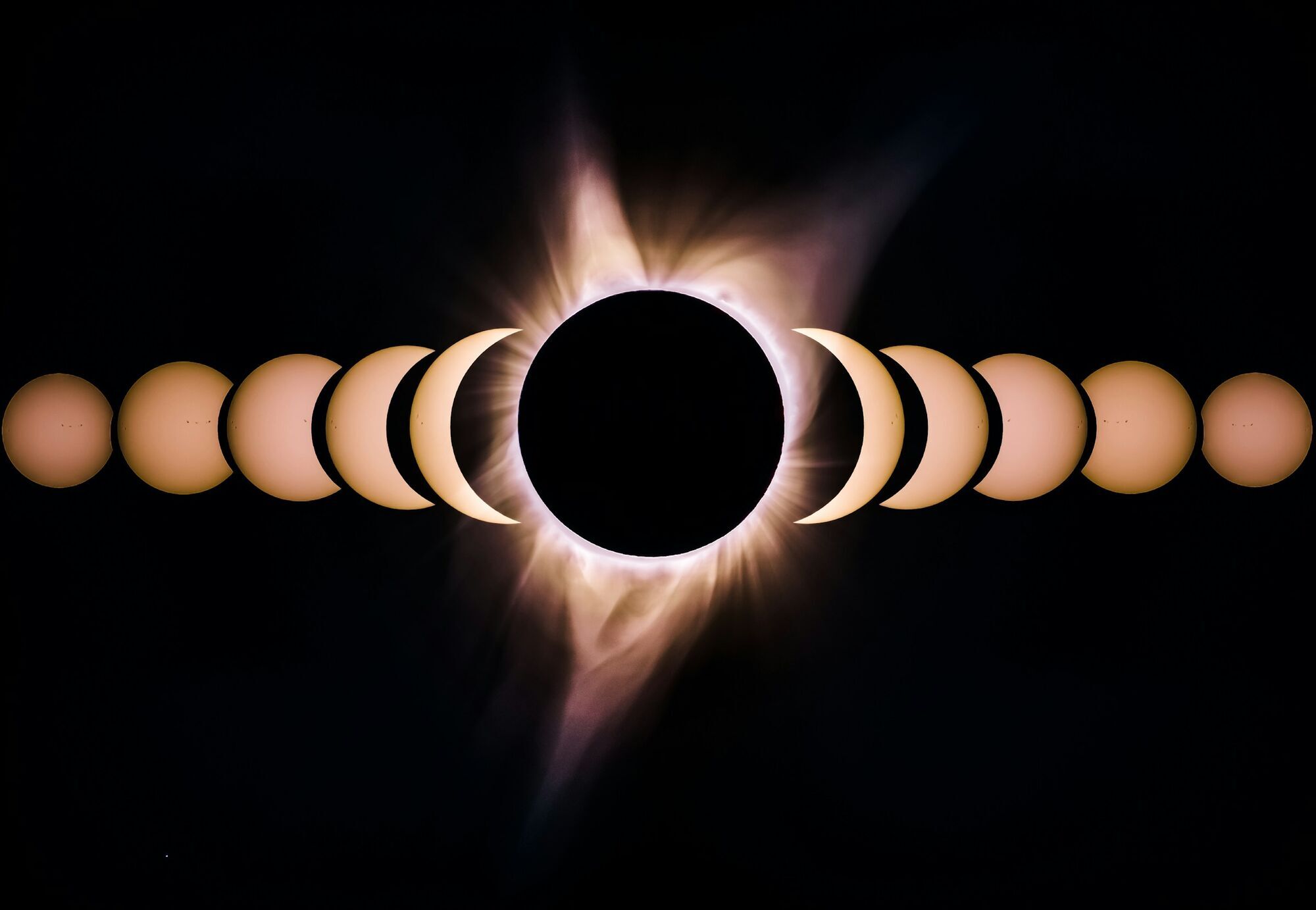 Total solar eclipse shown in stages