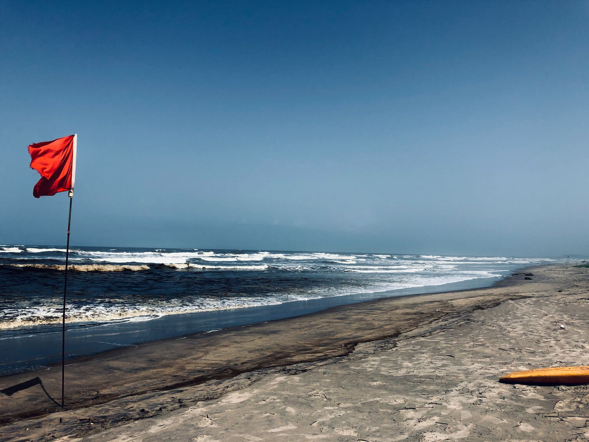 Red warning flag on Atlantic beach