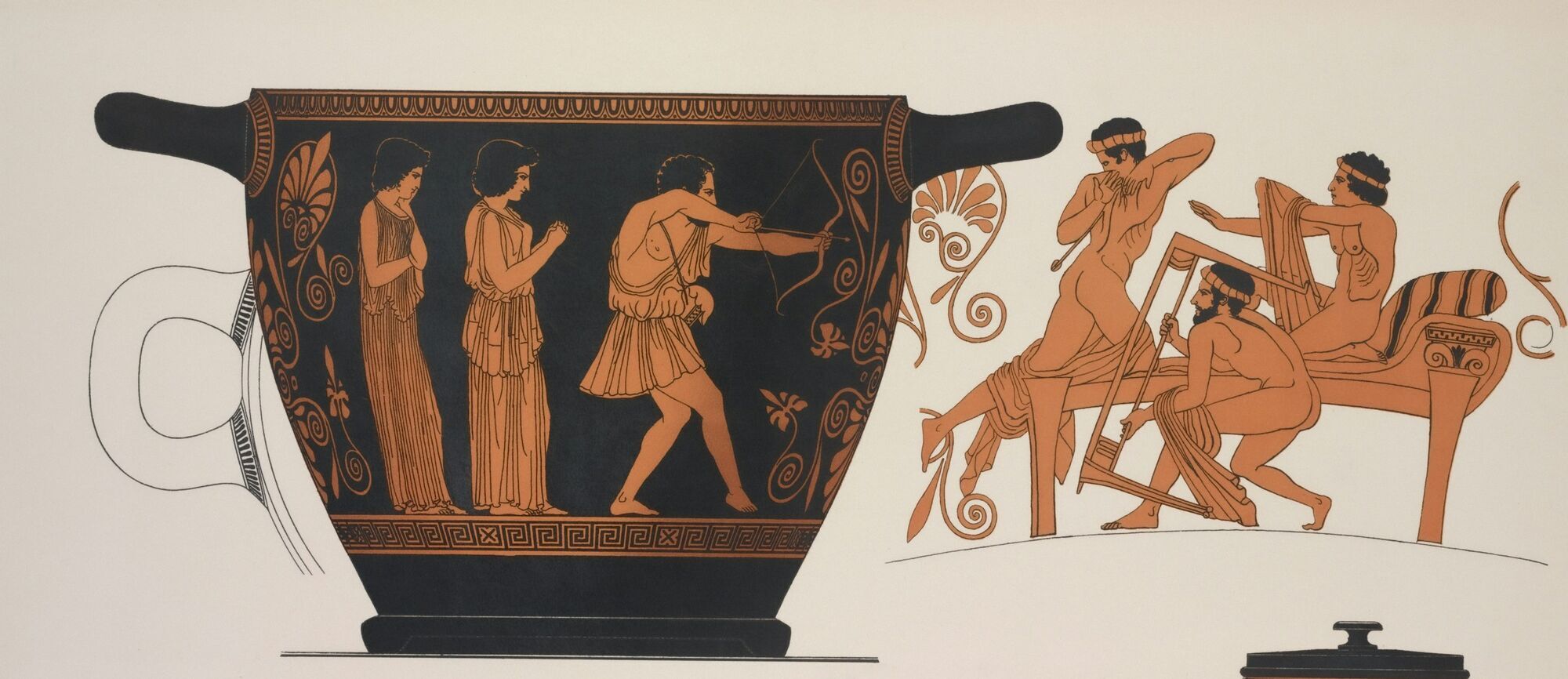 Ancient Greek pottery depicting mythological figures