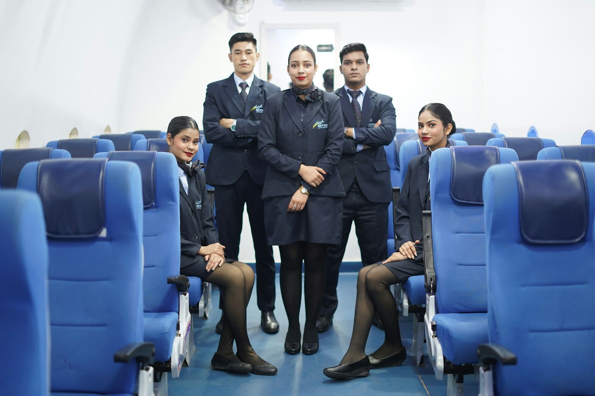 Aviation trainees inside an aircraft cabin