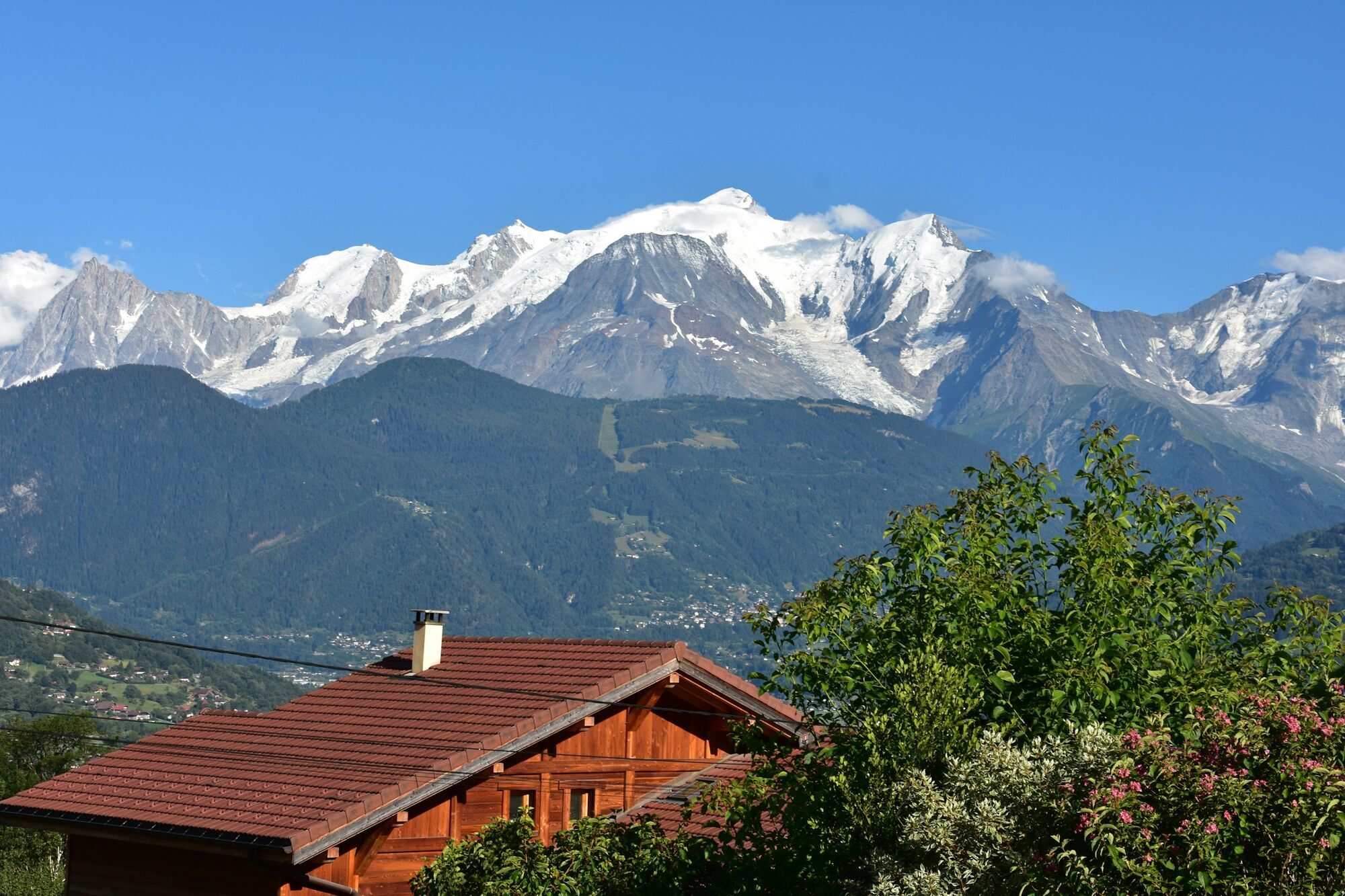 Alpine chalet below the Mont Blanc massif
