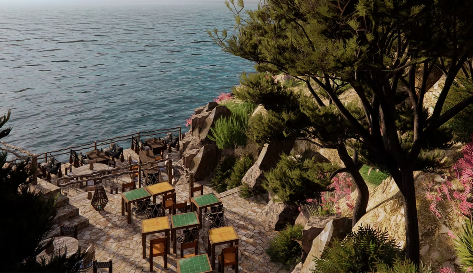 Seafront dining terrace at Nômade Temple Ibiza