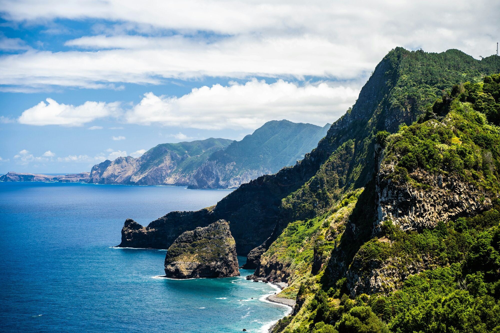 Rugged green coastline on Madeira island