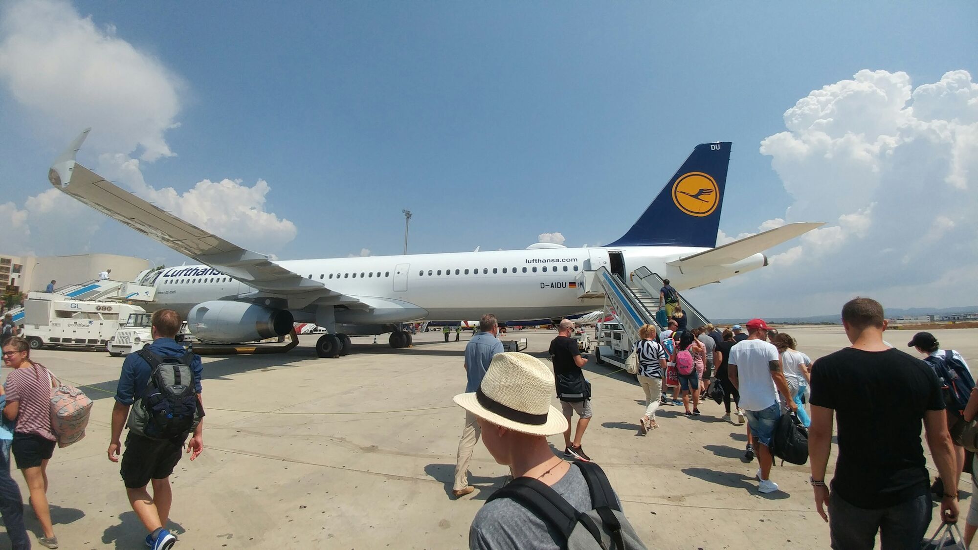 Passengers boarding a Lufthansa aircraft