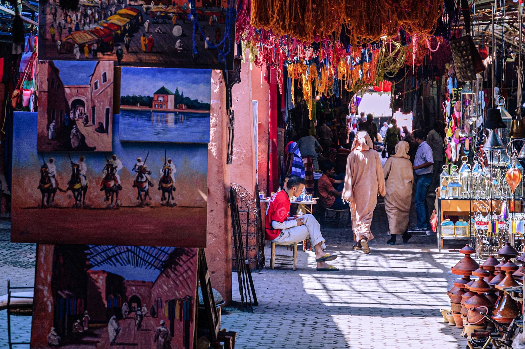 Colourful market lane in Marrakech