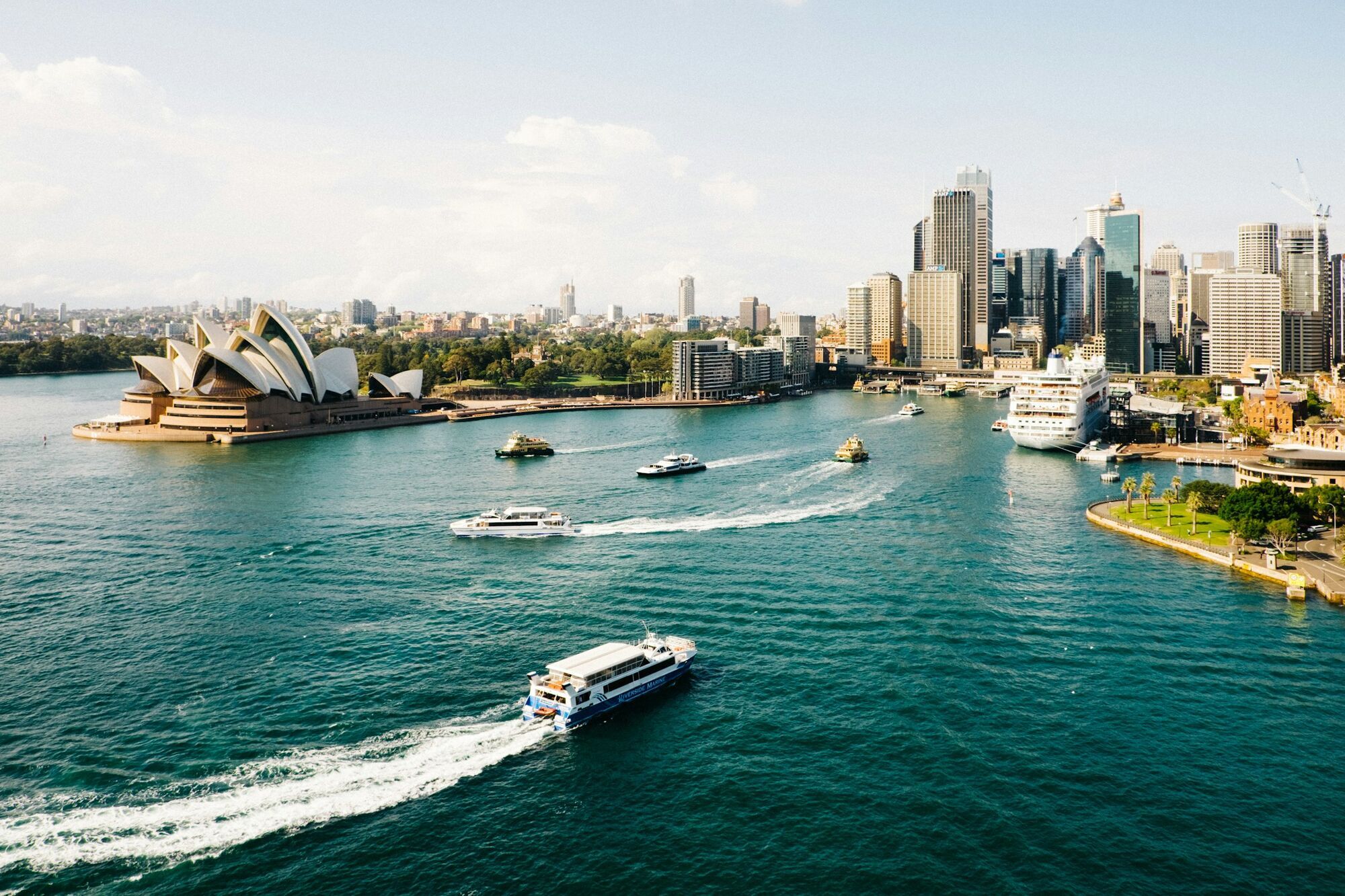 Sydney Harbour with ferries and skyline