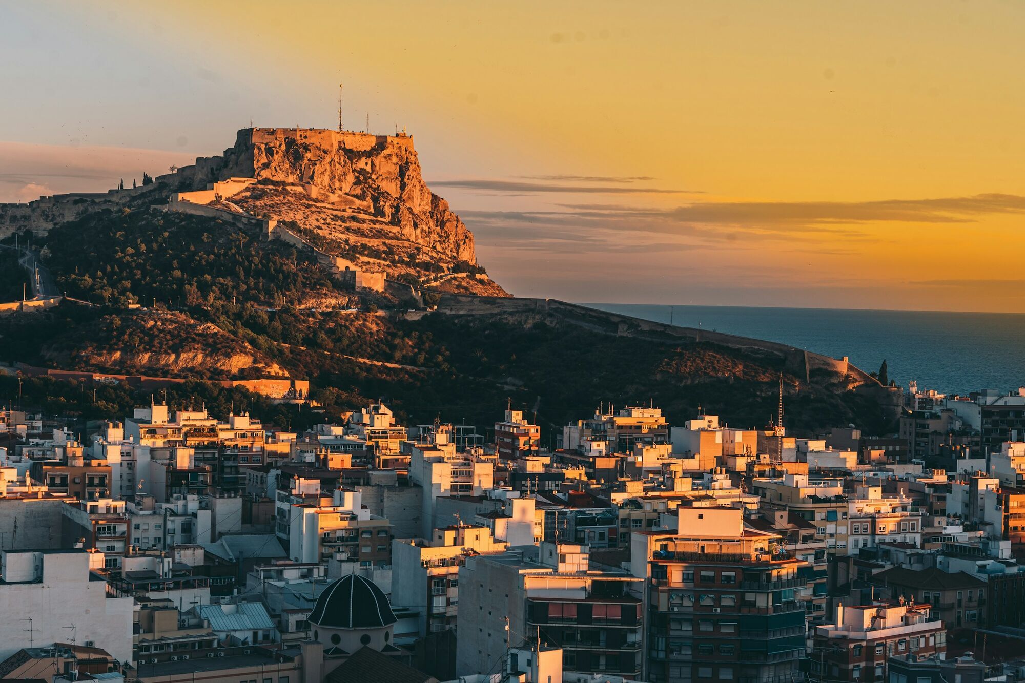 Alicante skyline and Santa Bárbara Castle
