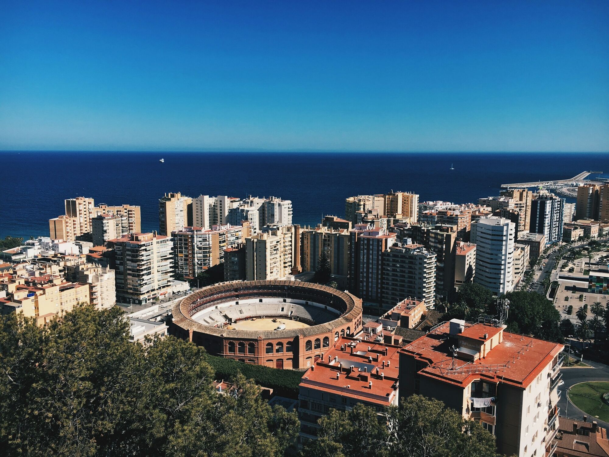 Coastal view of Málaga with bullring