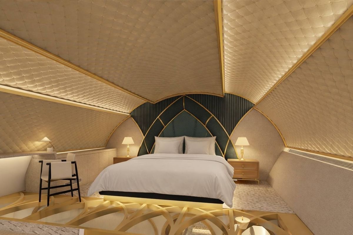 Boeing 747 hotel suite with king-size bed