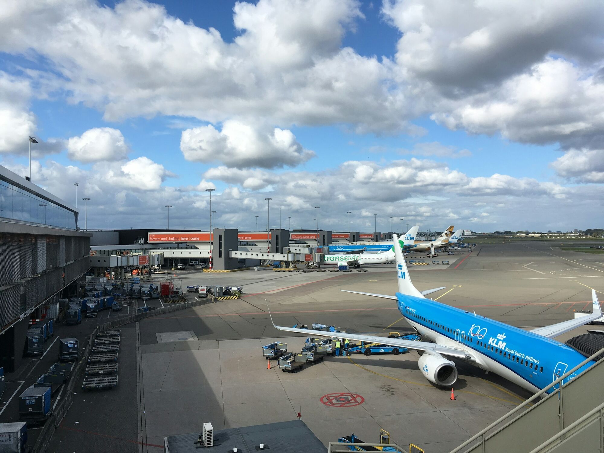 KLM aircraft parked on an airport apron