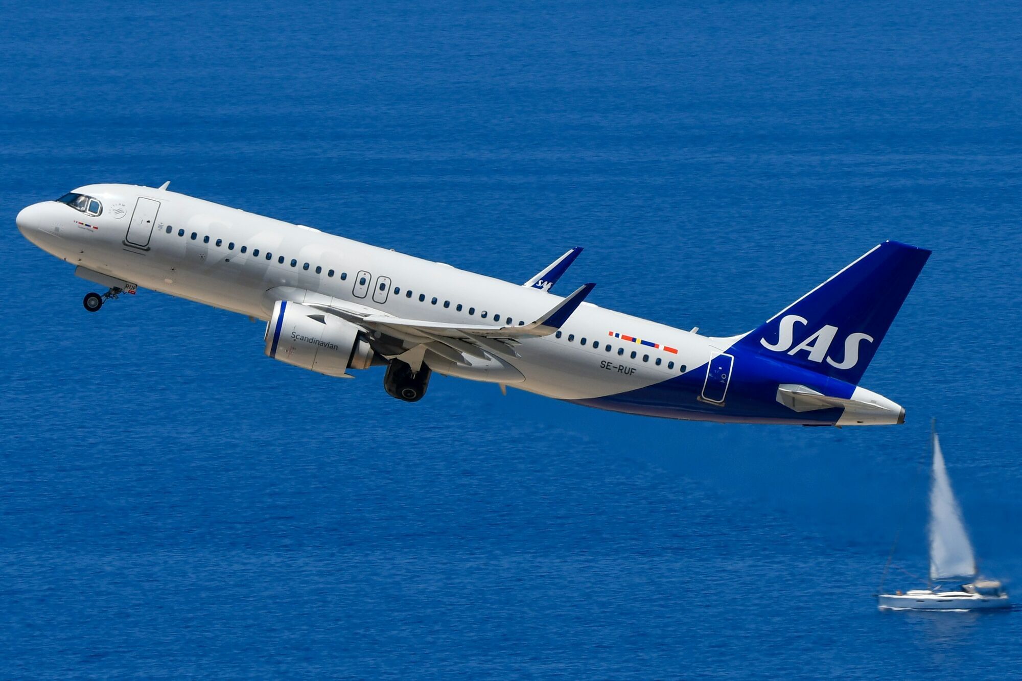 SAS aircraft flying over the sea