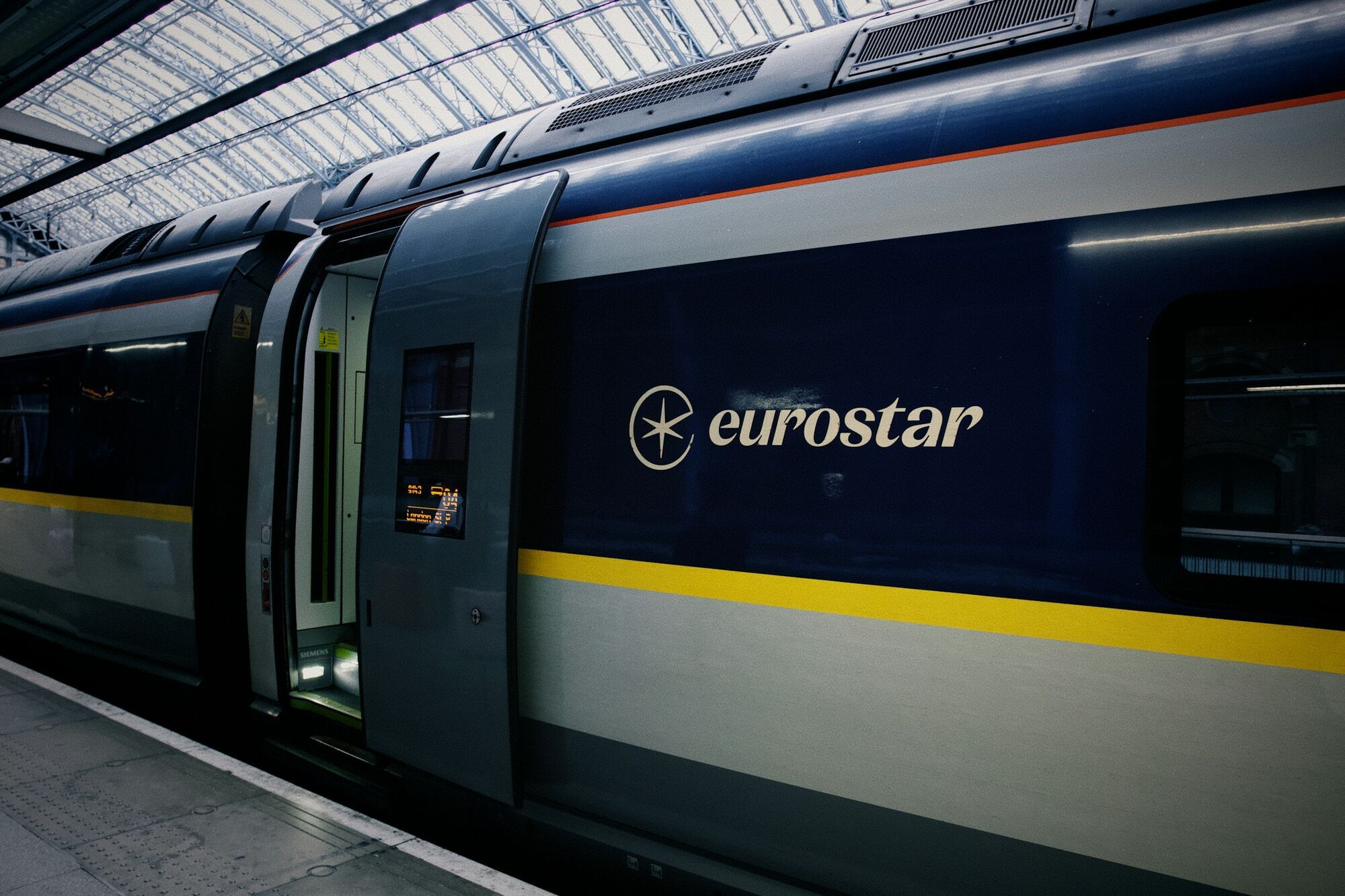Eurostar train standing at a railway platform