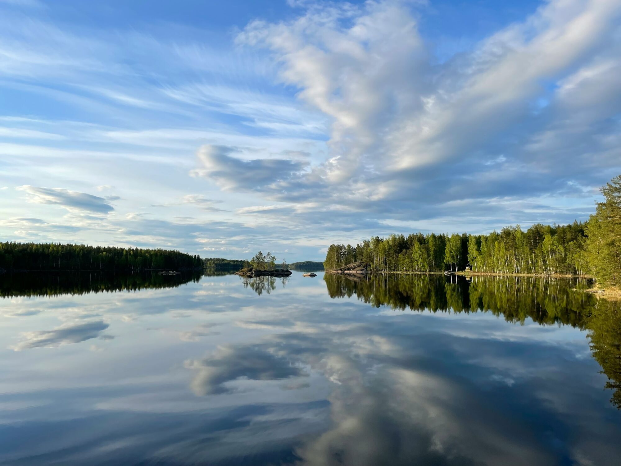 Calm lake surrounded by Finnish forest