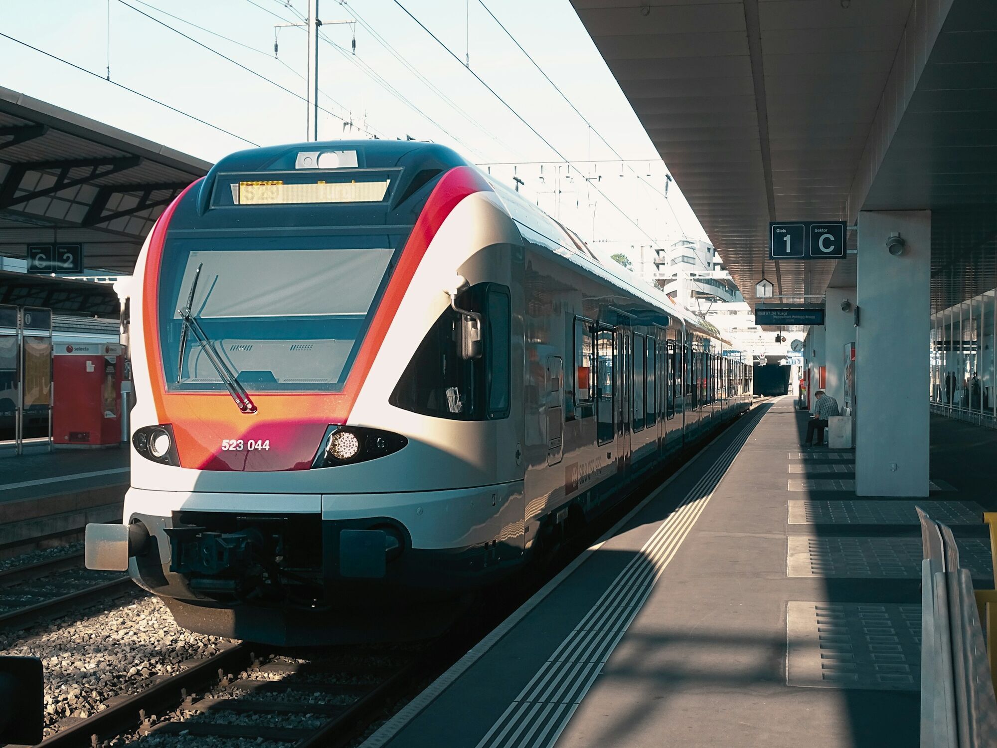 Modern passenger train at a European station