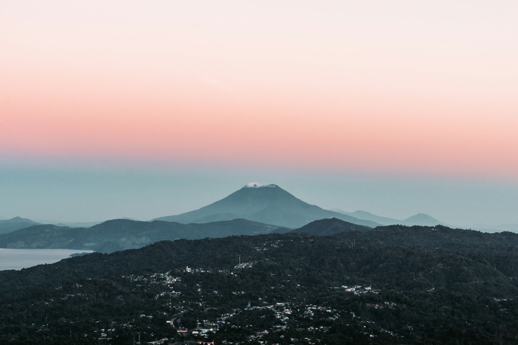 Volcanic landscape in El Salvador at sunset