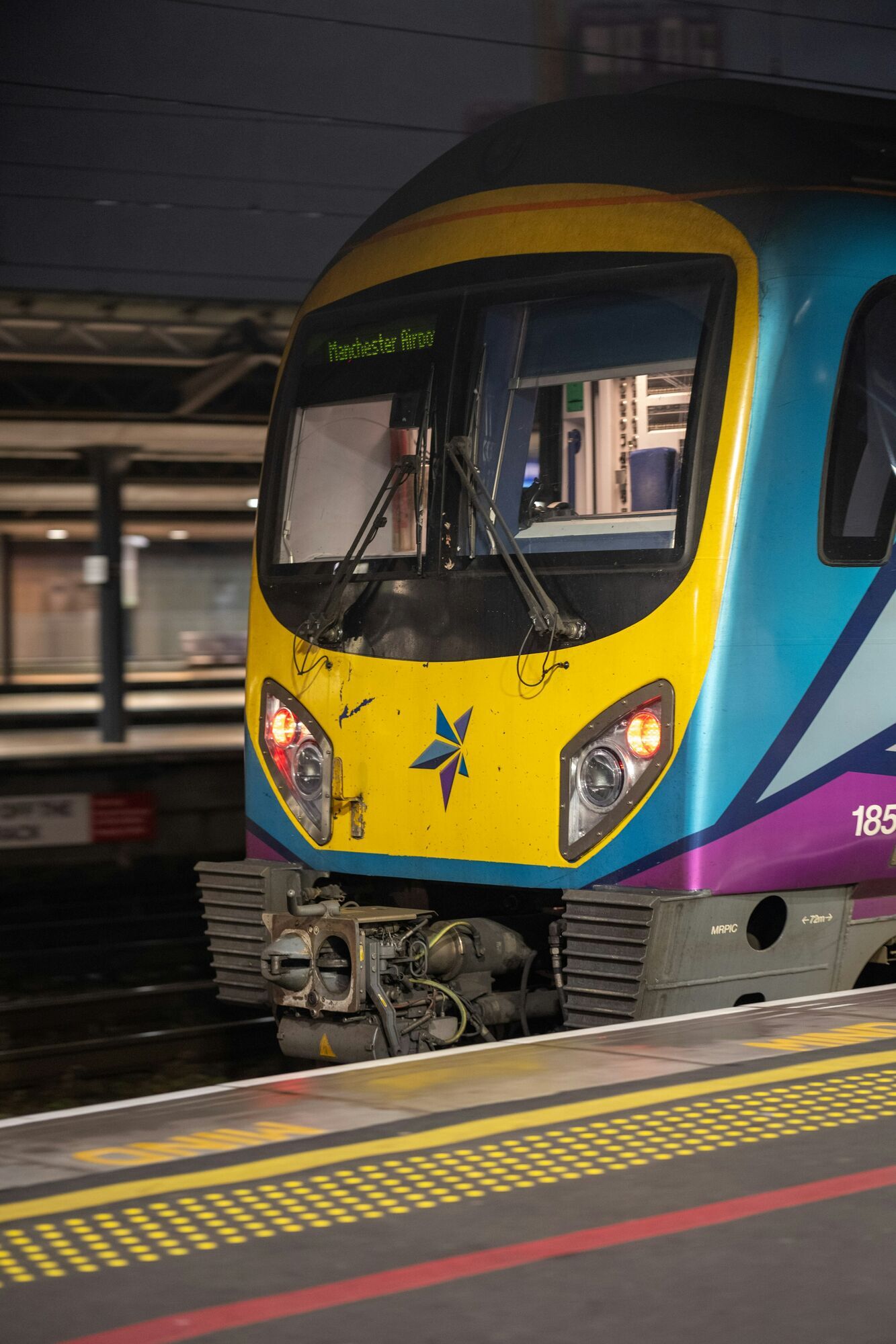 Train displaying Manchester Airport destination