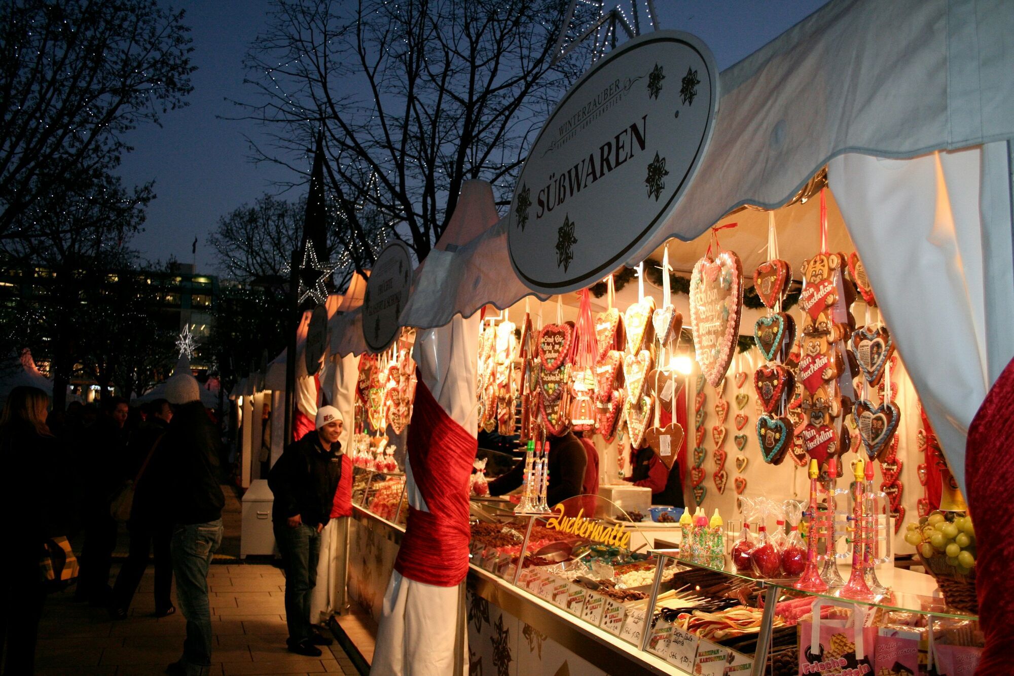 Christmas market stall with festive sweets