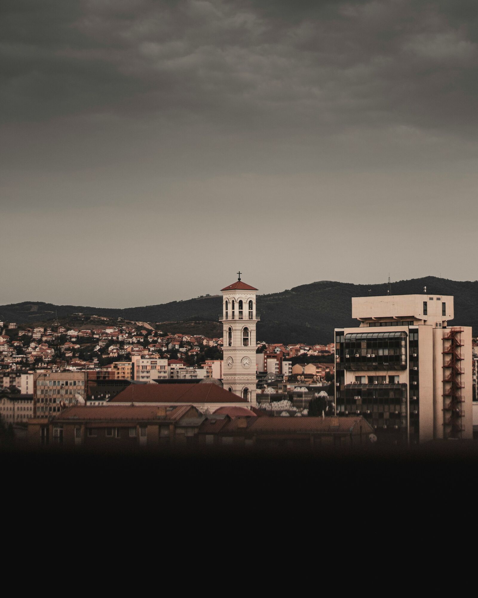 Pristina city view with church tower
