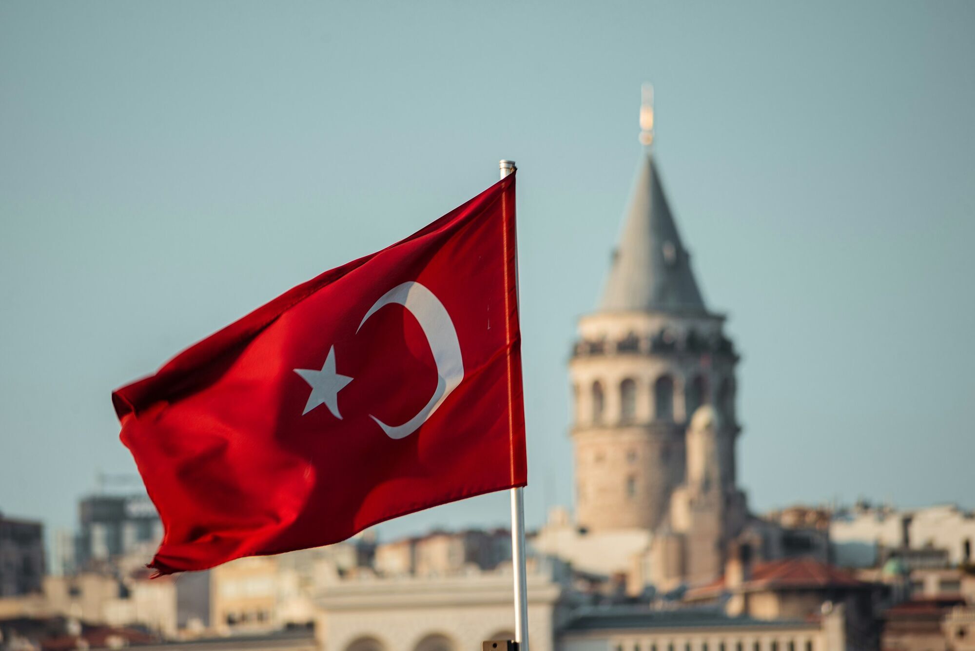 Turkish flag with Galata Tower in Istanbul