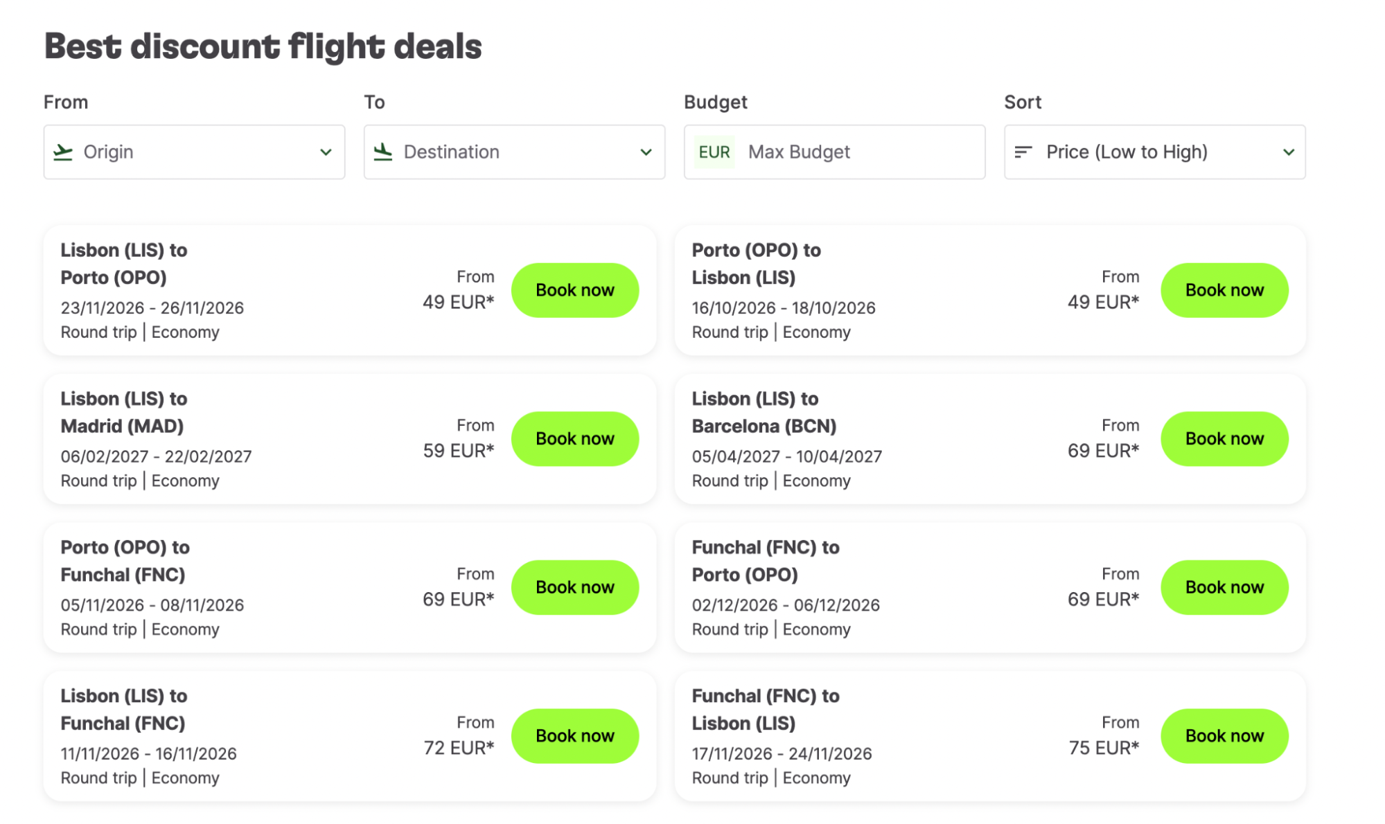 TAP Air Portugal discounted flight deals page