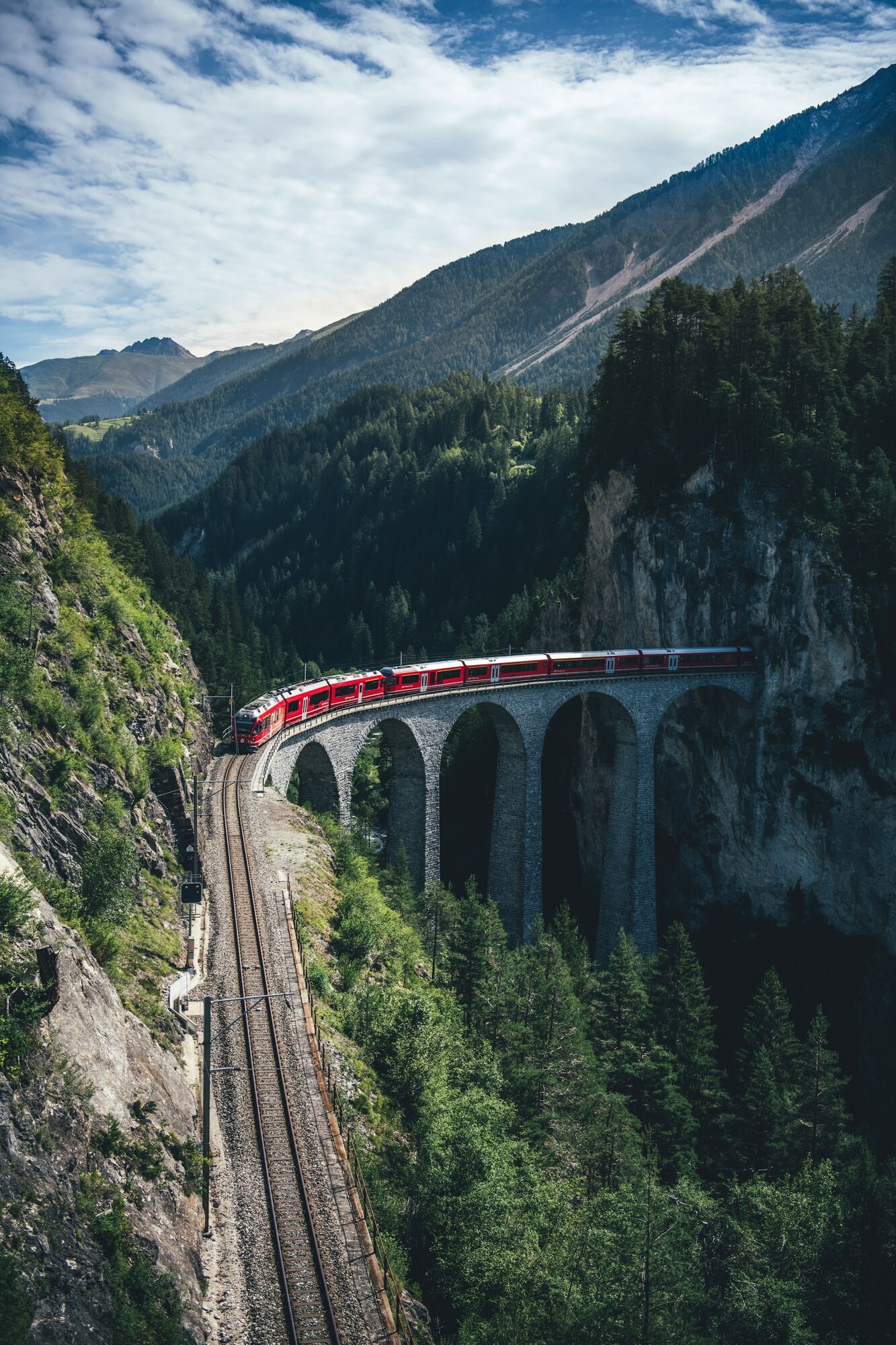 Train crossing a mountain viaduct