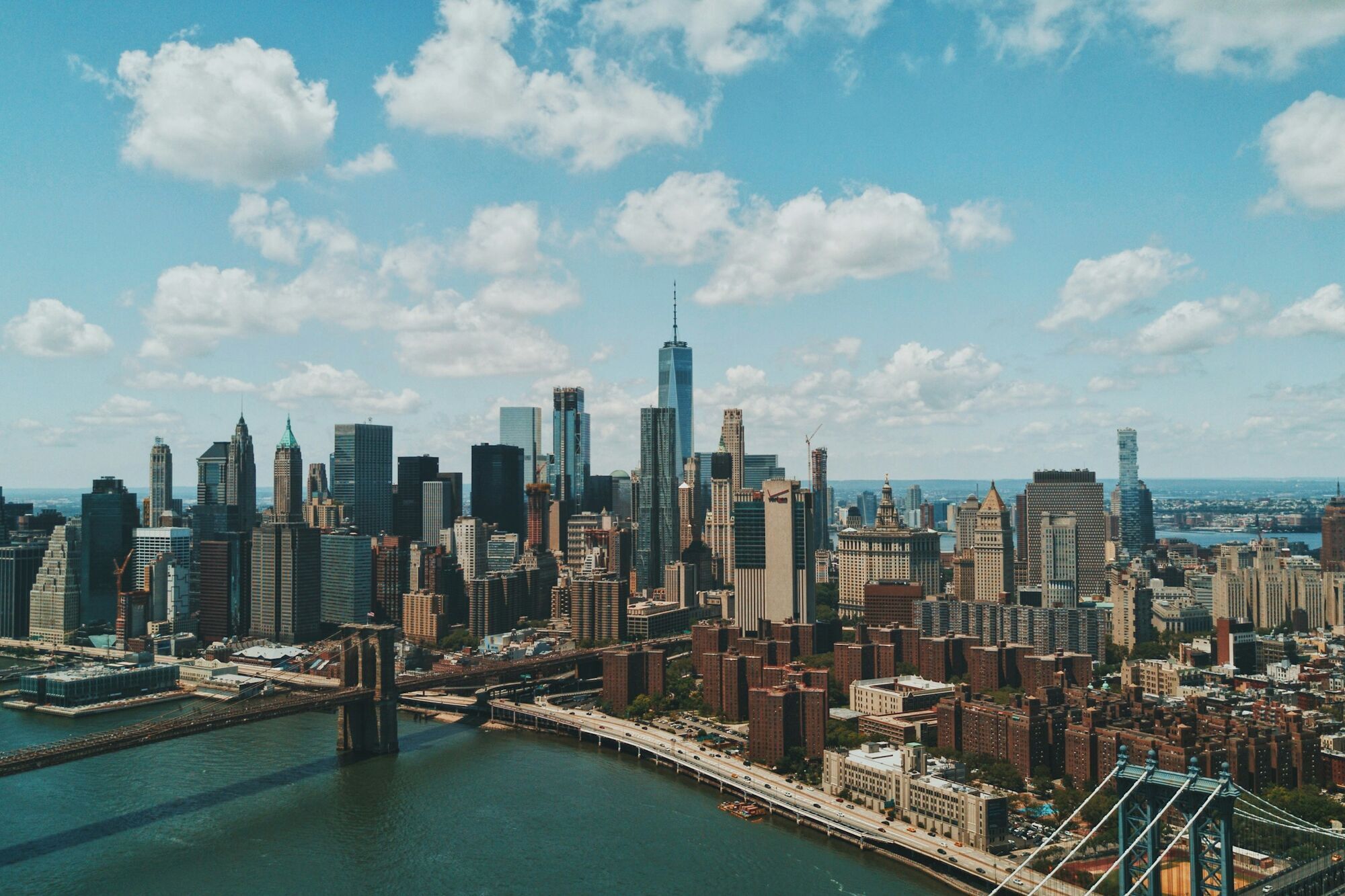 New York City skyline with Lower Manhattan and Brooklyn Bridge