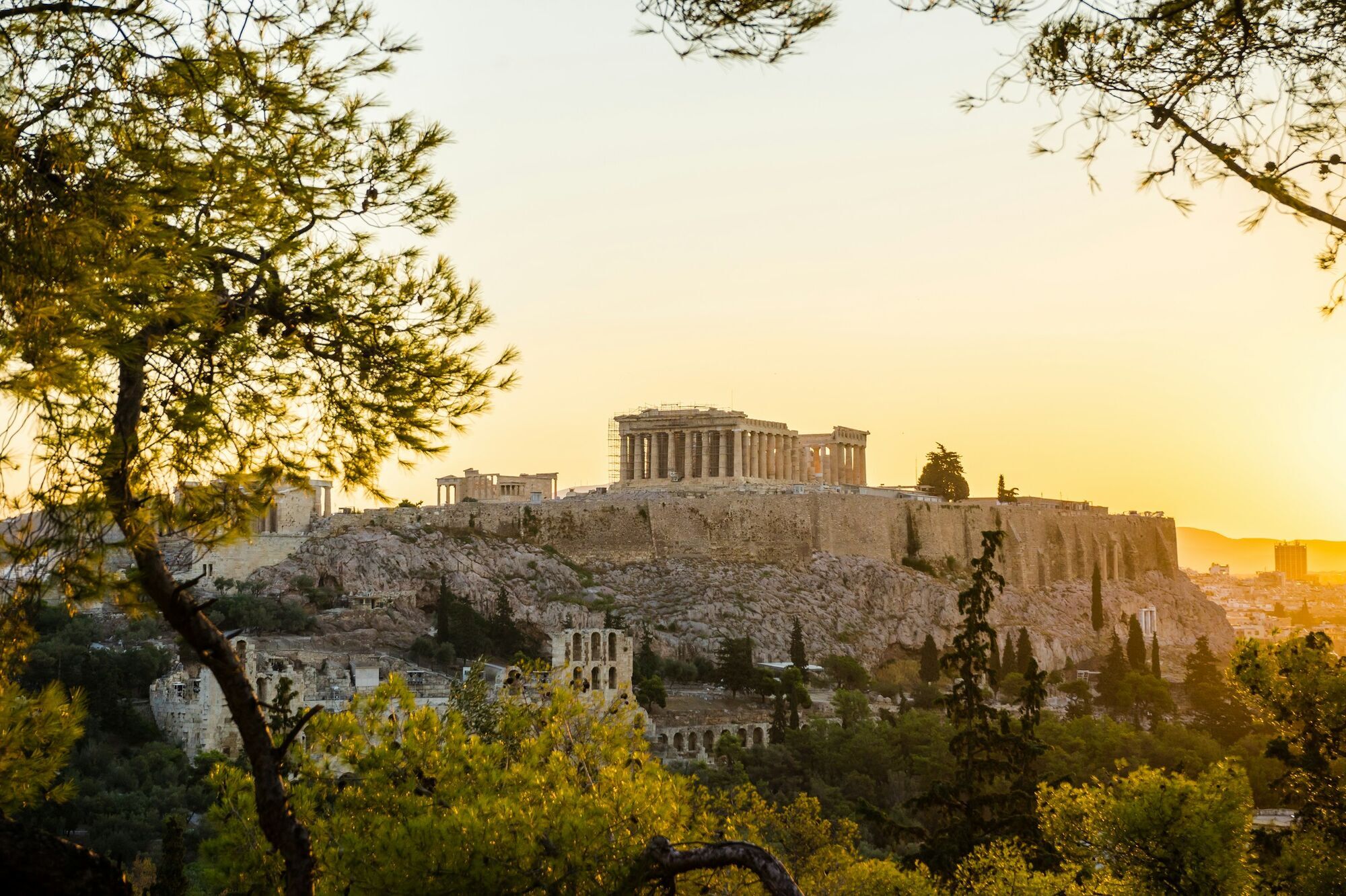 Acropolis and Parthenon at sunset in Athens
