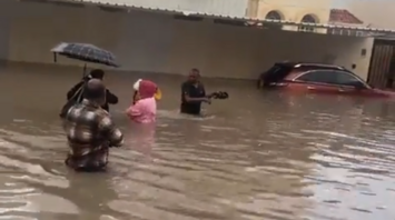 Flooded streets after a downpour in Qatar