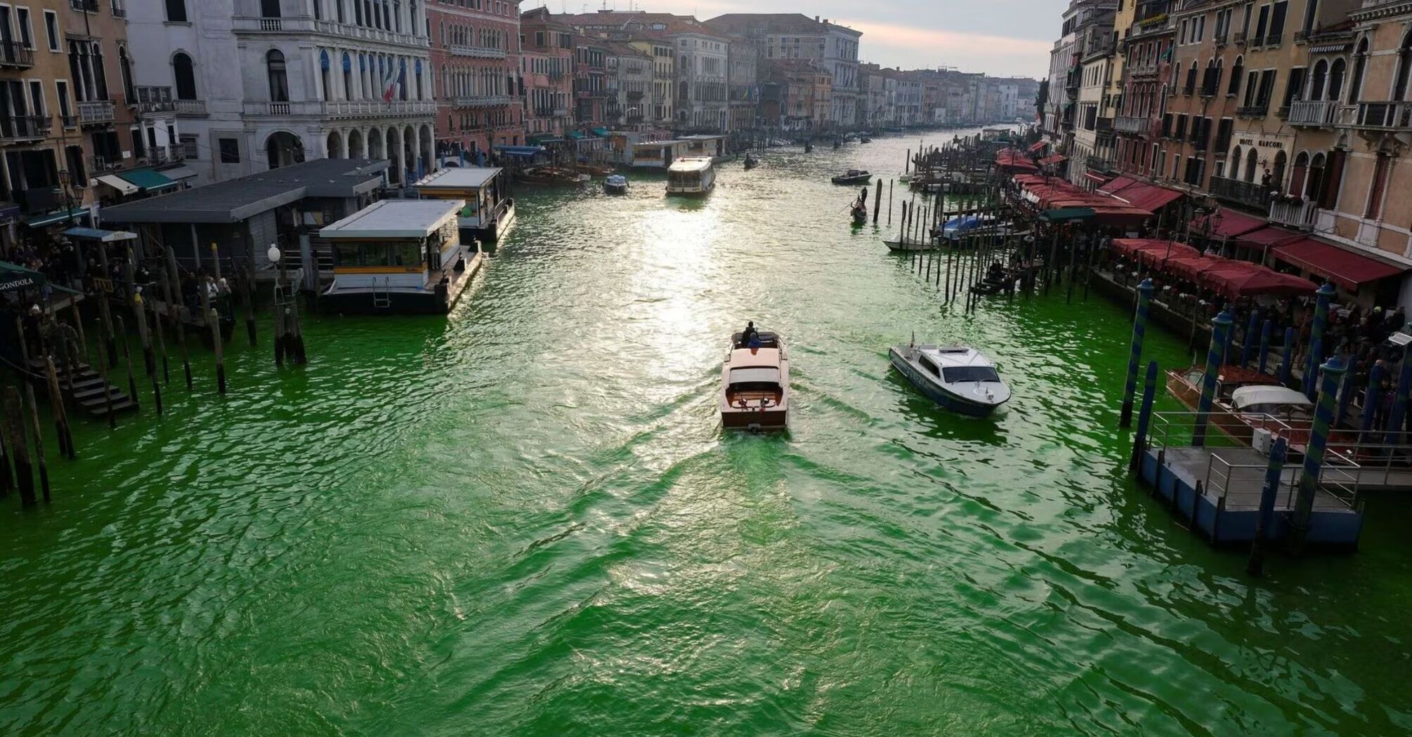 A group of environmental activists painted the Venetian Grand Canal green