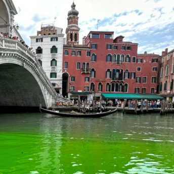 Tourists in Venice were stunned by a strange incident: the water in the famous canal turned into a green spot