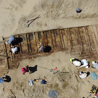 Miners find an ancient Roman ship in Serbia. Photo