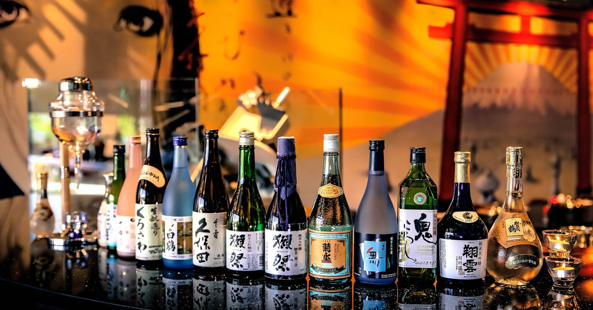 Several bottles of sake drink
