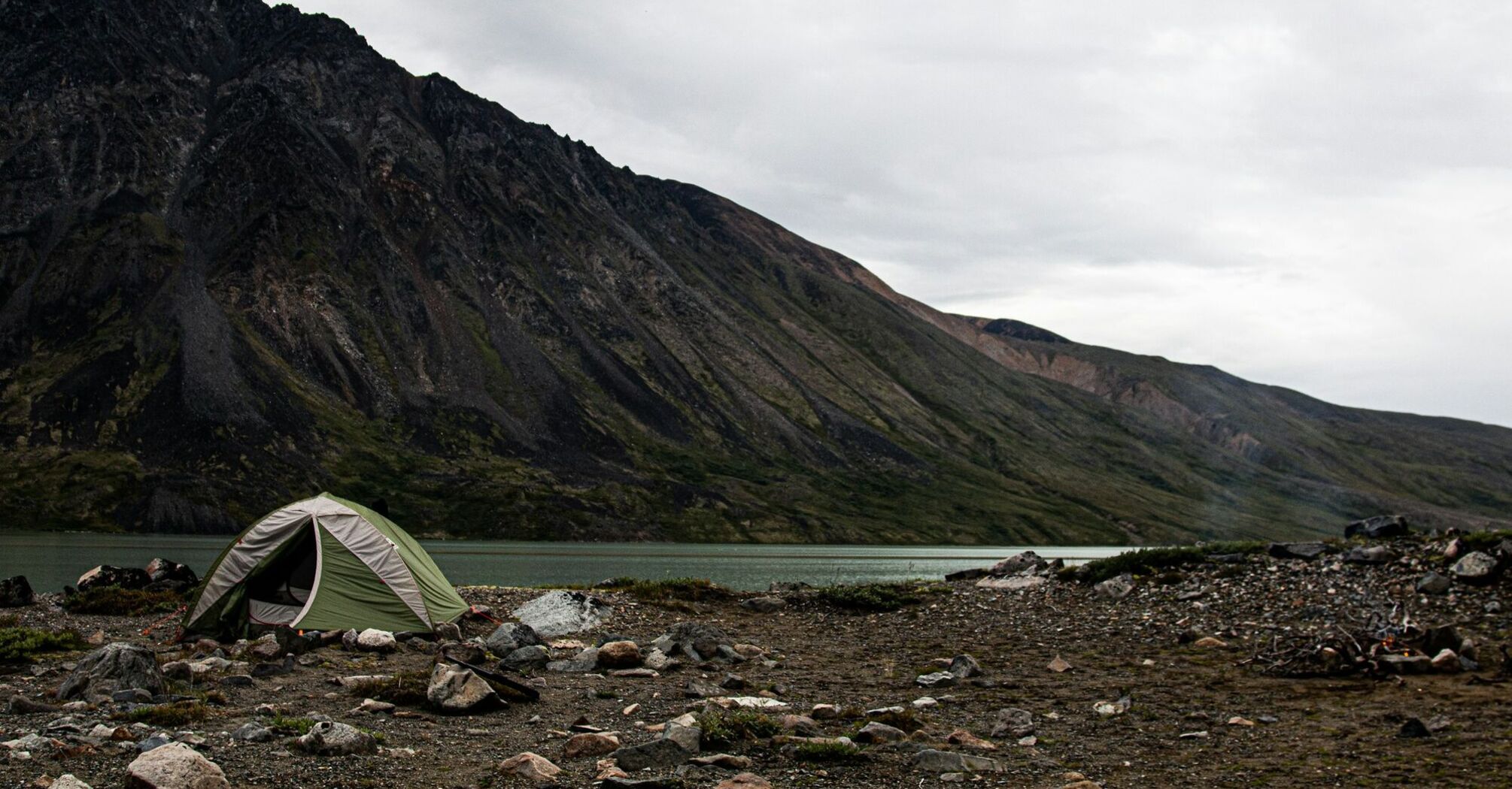 View of Lake Clark camp and mountains