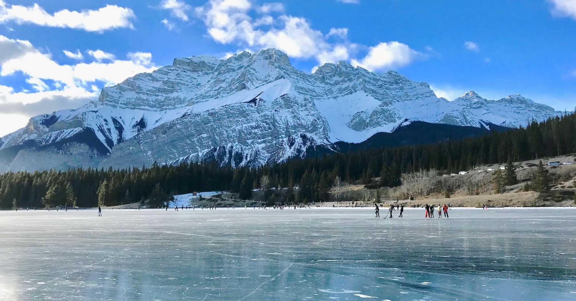 Skating on an ice covered mountain lake