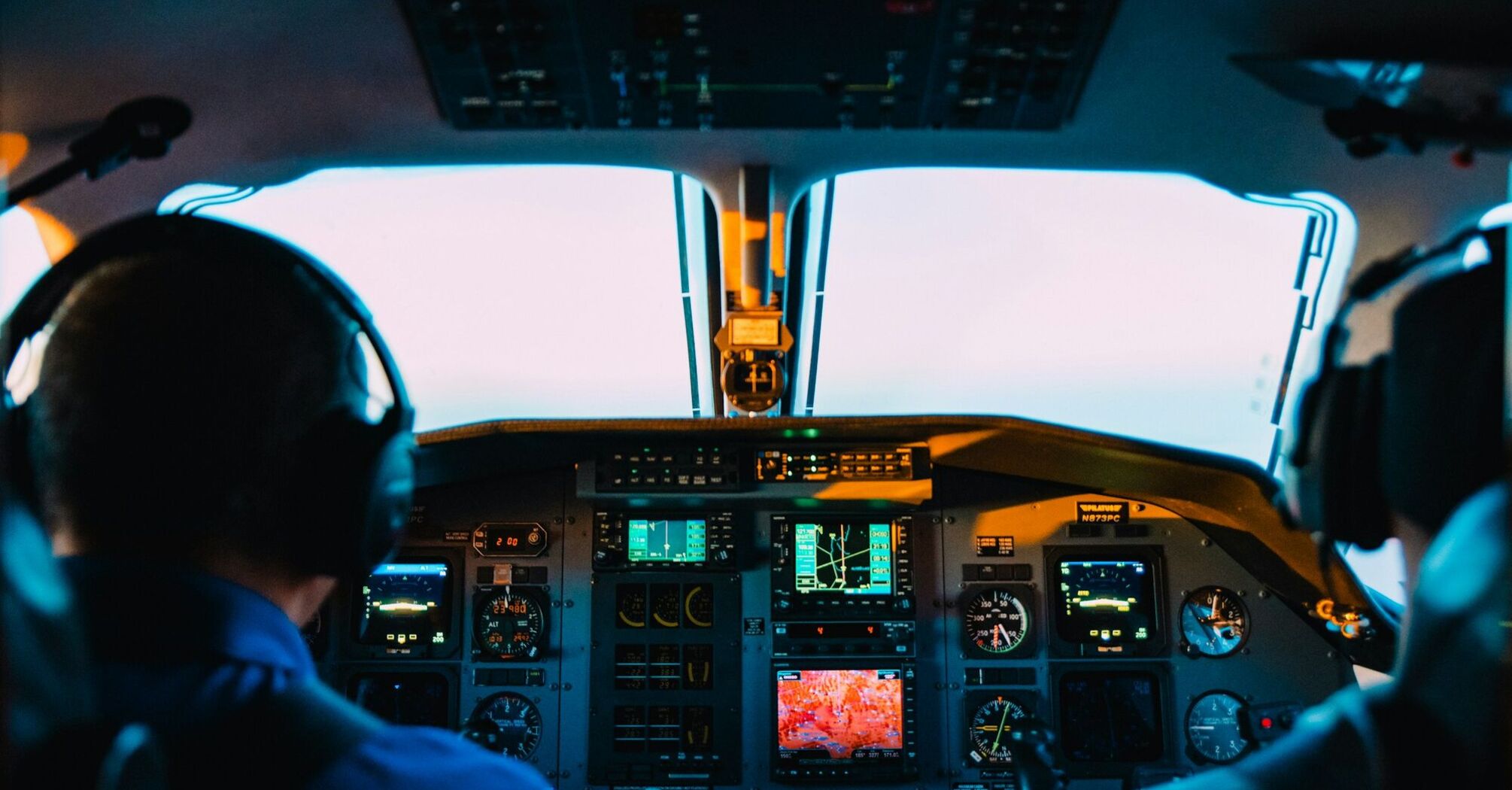 Pilots in plane's cockpit