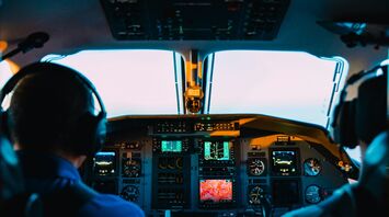 Pilots in plane's cockpit