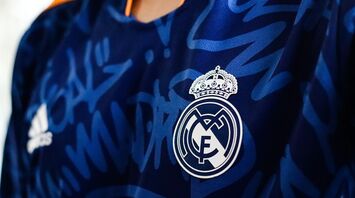 A close up of the Real Madrid soccer jersey