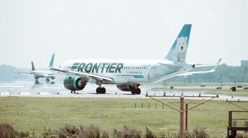 Frontier Airlines plane on the runway