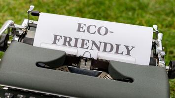 The phrase "Eco-friendly" typed on a typewriter 