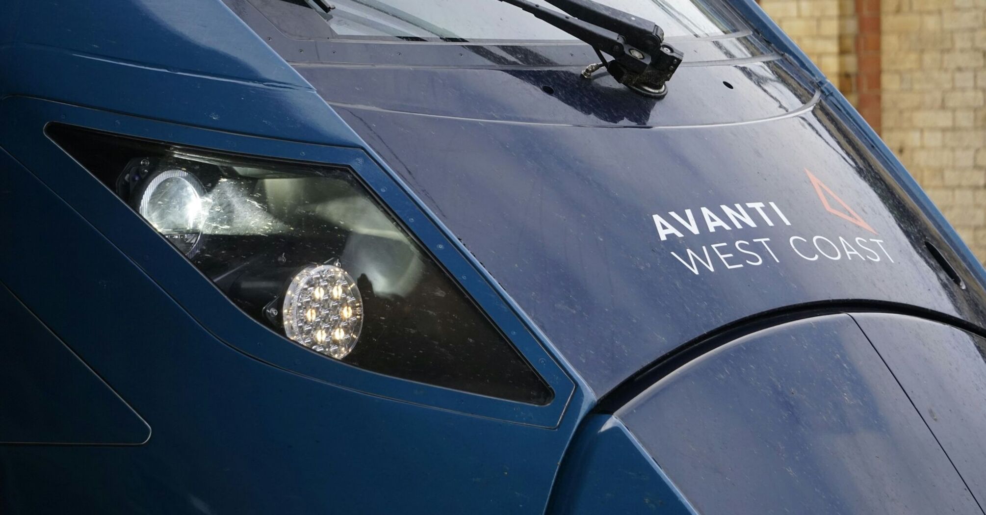 Close-up of an Avanti West Coast train headlight