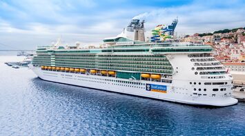 Royal Caribbean cruise ship docked at a port
