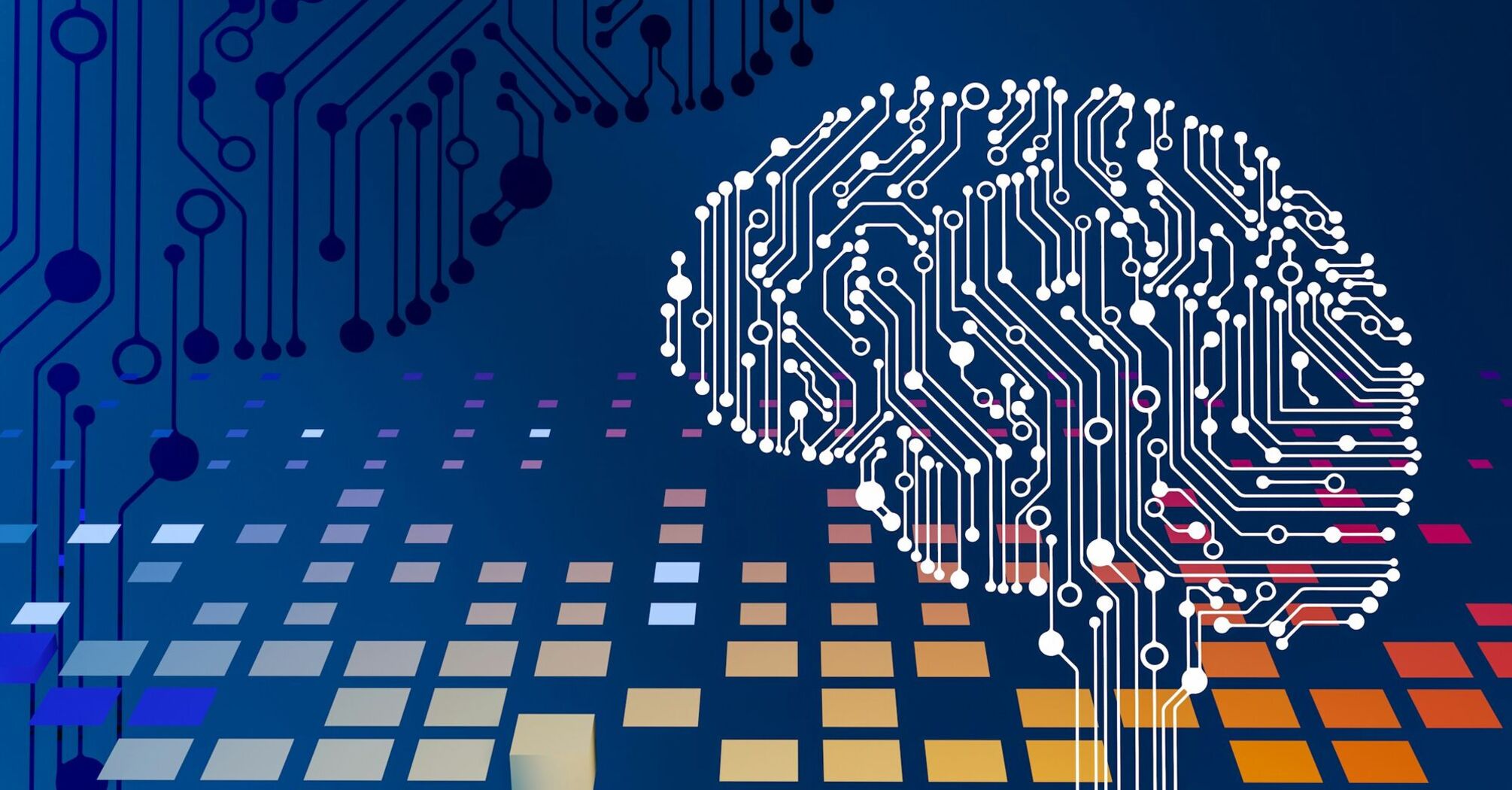 A digital representation of a brain made from circuit patterns, symbolizing the role of artificial intelligence in technology