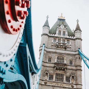 Close-up of London’s Tower Bridge architecture