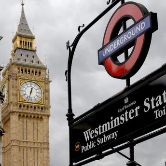 Big Ben and Westminster Underground Station sign in London