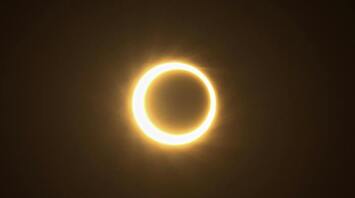 Annular solar eclipse with visible ring of fire