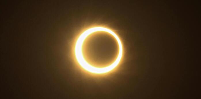 Annular solar eclipse with visible ring of fire